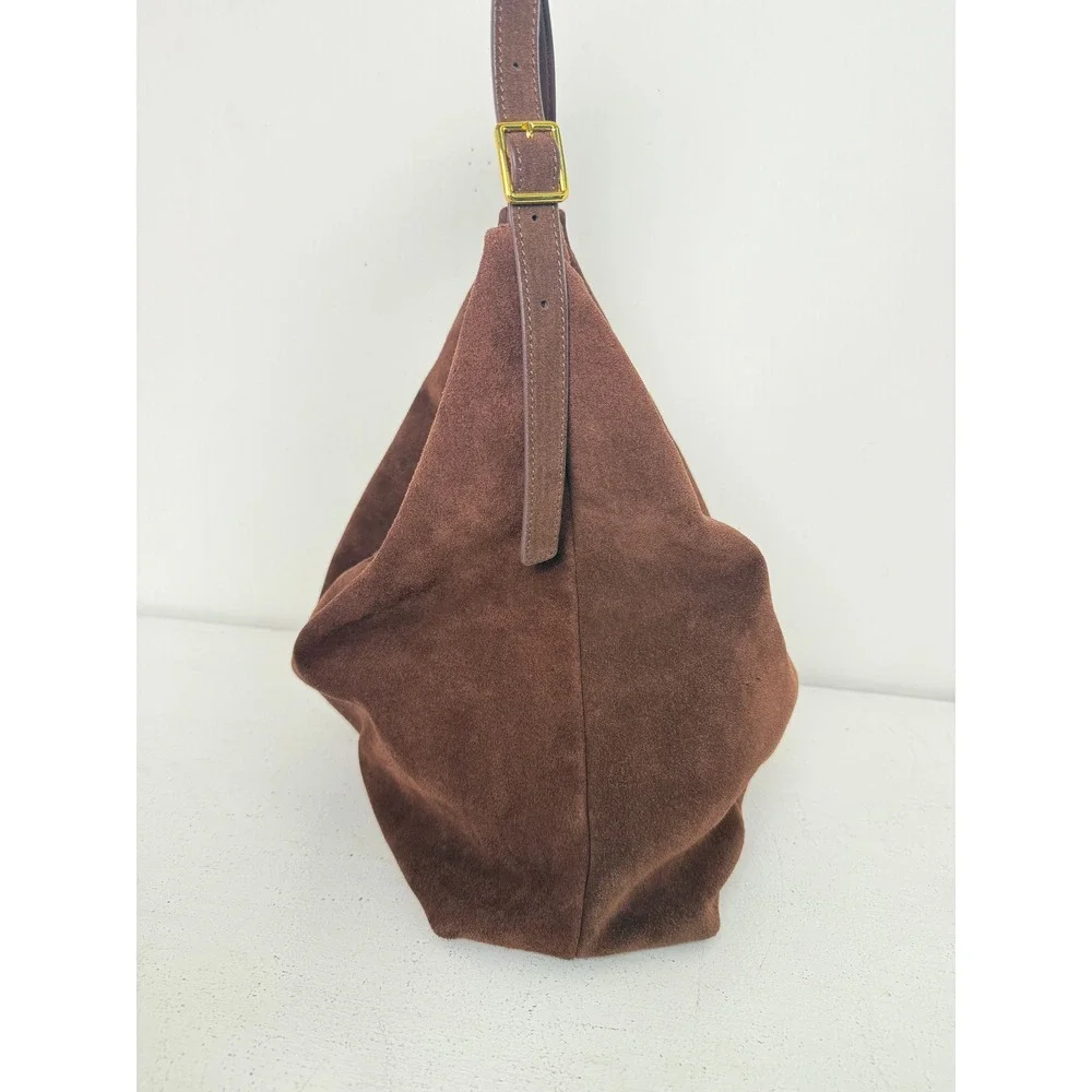 ASOS DESIGN Women Chocolate Brown Suede Slouchy Hobo Bag Gold Hardware F102448